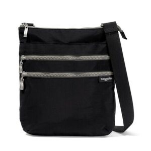 Baggallini  Comrade 3 Zip Crossbody Waterproof Bag Black W Sand Color Interior